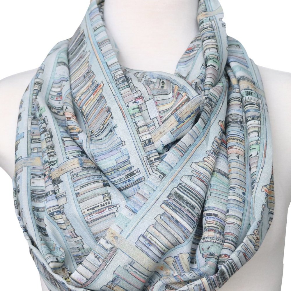 Book scarf gray infinity scarves for women bookworm reader book lover writer mom